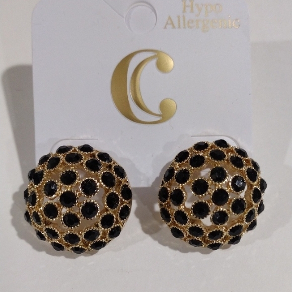 Elegant Gold Tone, Black Filigree Circle Design Earrings Women's Fashion Jewelry - Picture 1 of 6